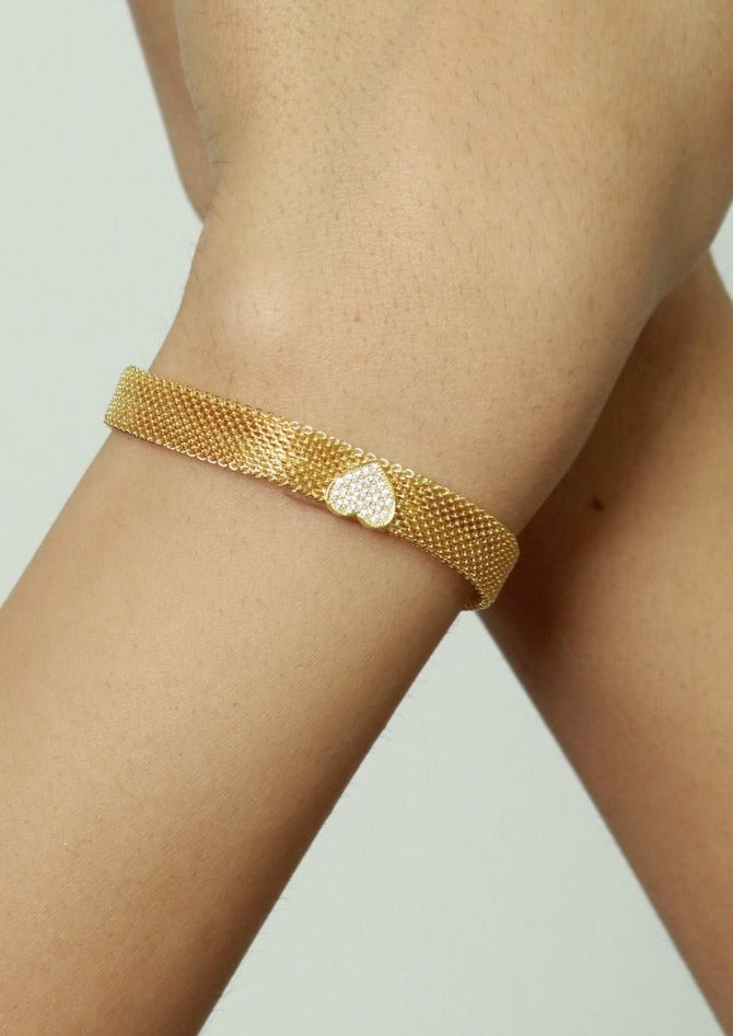 pulsera de baño de oro 18 kilates corazón brazalete mujer glowa